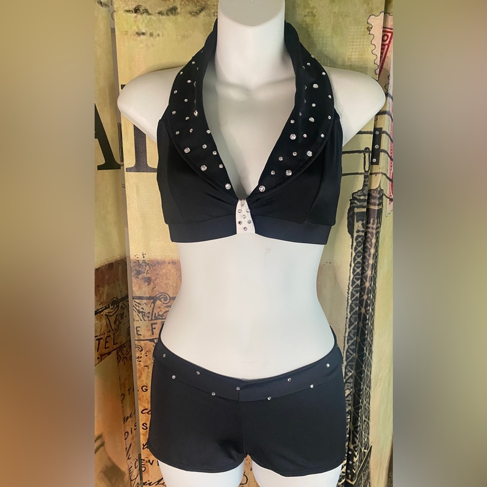 The Lineup Pro Dance wear Halter top and short set with crystals, Size Small